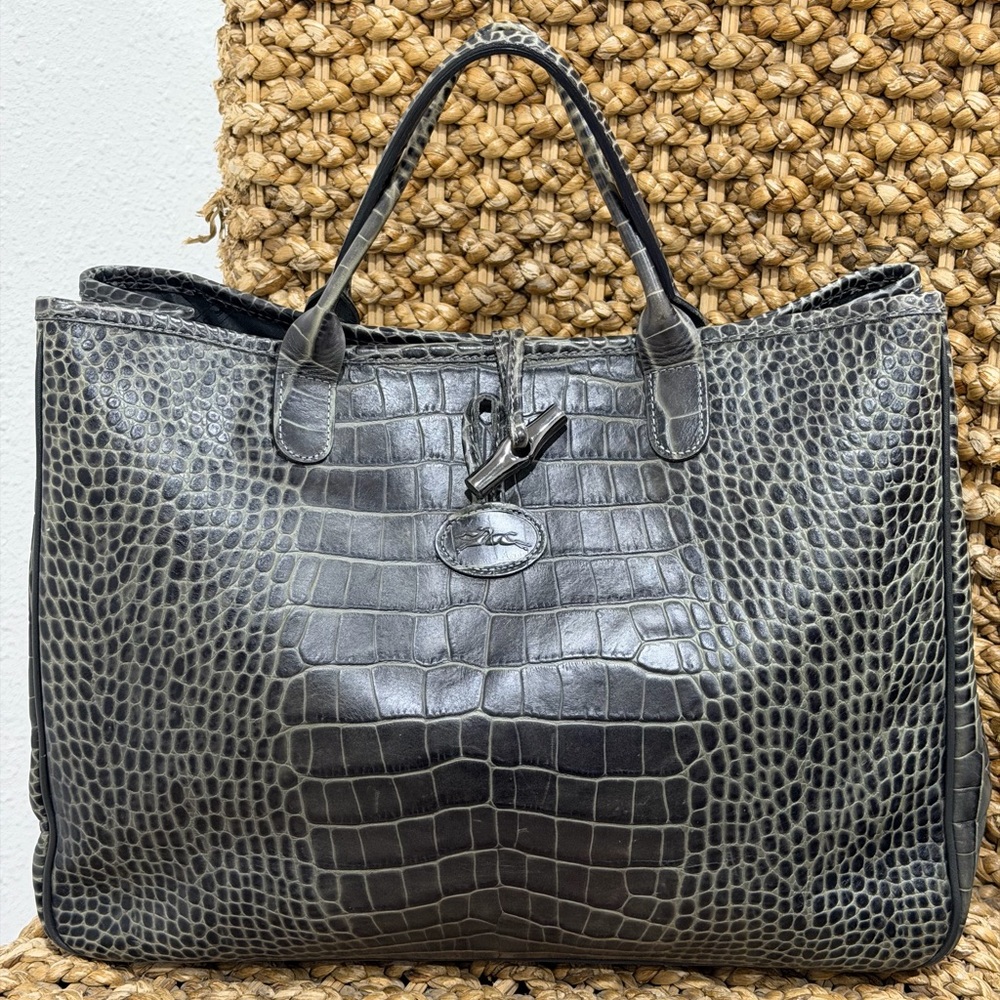 Longchamp Roseau Tote Crocodile-Embossed Leather